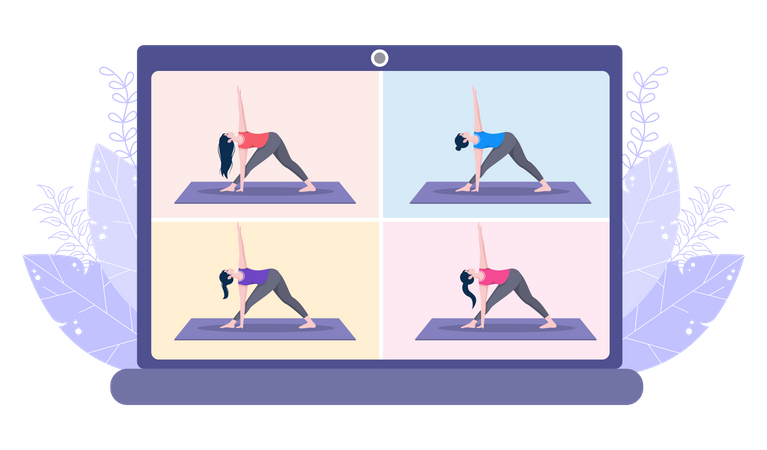 Yoga en ligne en visioconférence  Illustration