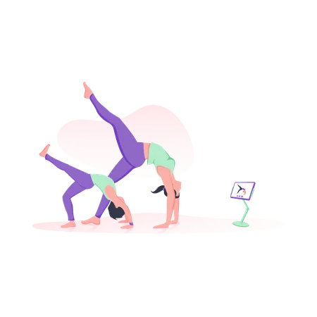 Yoga en línea con niño  Ilustración