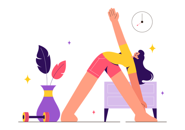 Yoga fazendo exercícios em casa  Ilustração