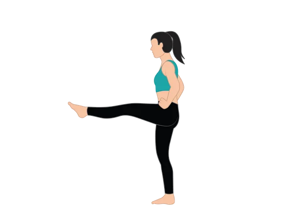 Fille de yoga debout sur une jambe  Illustration