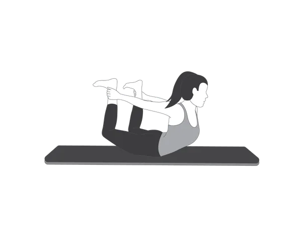 Fille de yoga faisant du dhanurasana  Illustration