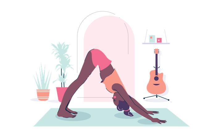 Fille de yoga faisant des étirements  Illustration