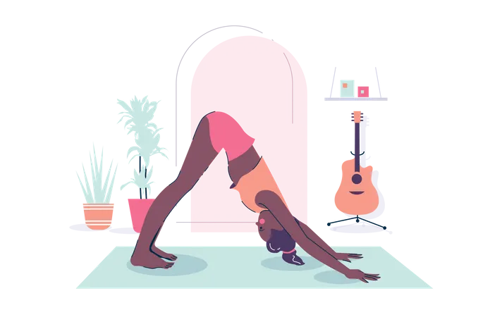 Fille de yoga faisant des étirements  Illustration