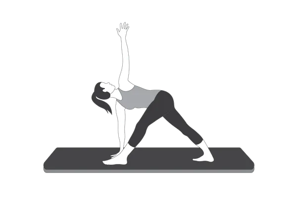 Fille de yoga faisant une pose triangulaire  Illustration