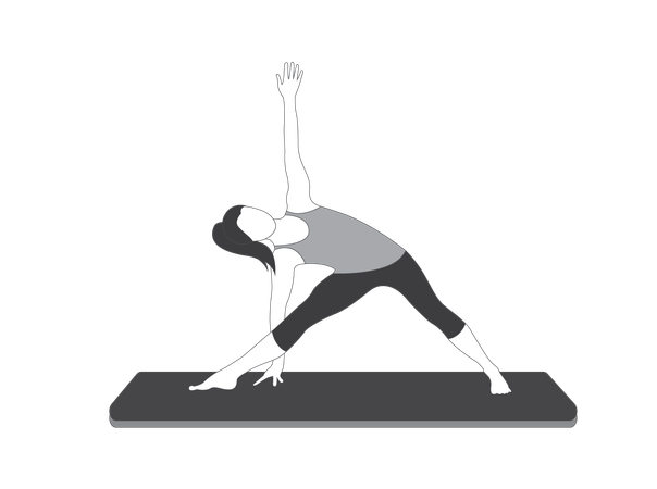 Fille de yoga faisant une pose triangulaire  Illustration