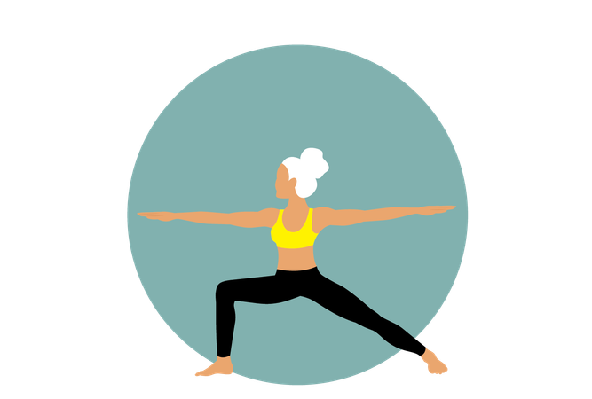 Fille de yoga faisant Virabhadrasana  Illustration