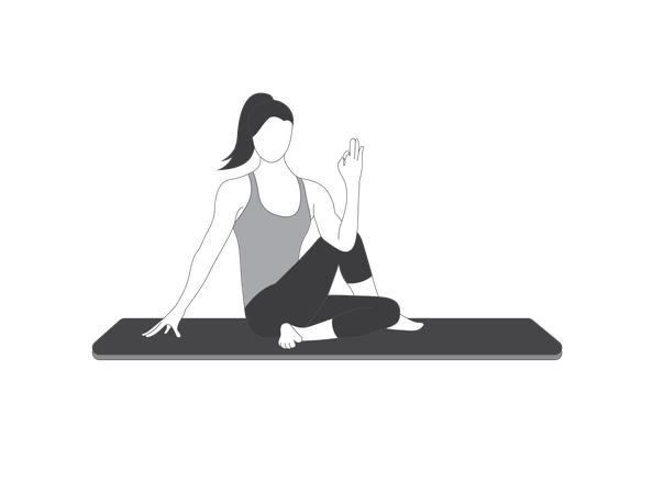 Yoga girl doing Ardha Matsyendrasana  Illustration