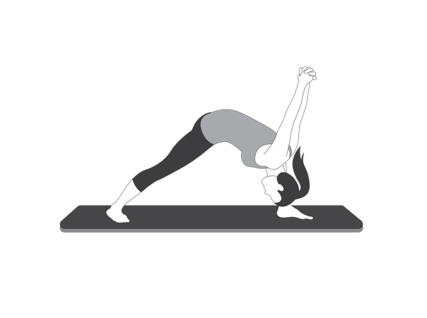 Yoga girl doing down forward exercise  Illustration