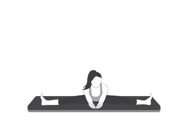 Yoga girl doing front full split yoga pose  Illustration