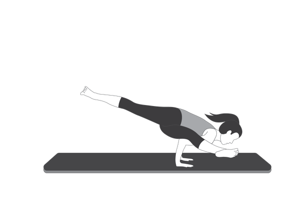Yoga girl doing half split with plank  Illustration