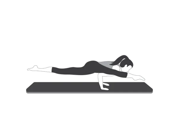 Yoga girl doing half split with plank  Illustration