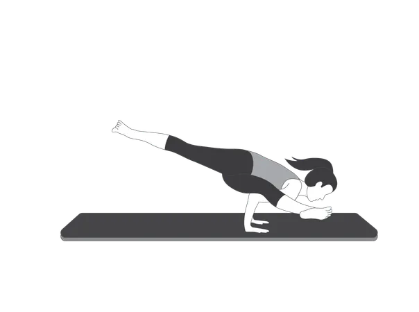 Yoga girl doing half split with plank  Illustration