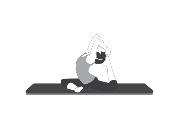 Yoga girl doing one legged king pigeon pose  Illustration