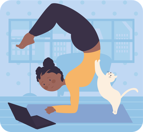 Yoga girl doing online yoga  일러스트레이션
