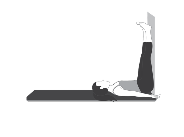 Yoga girl doing Vipartita Karani Asana with wall support  Illustration