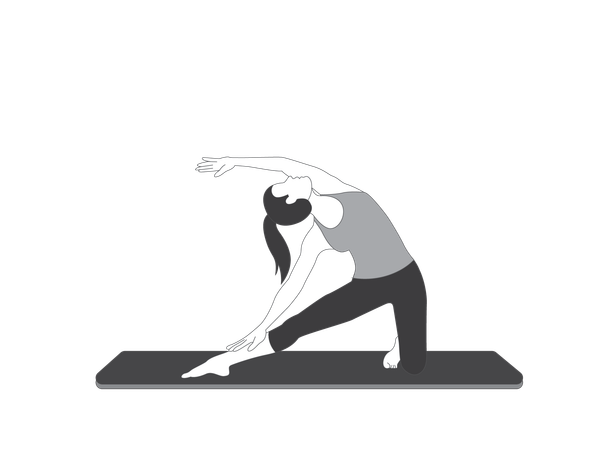Garota de ioga fazendo exercícios de alongamento corporal  Ilustração
