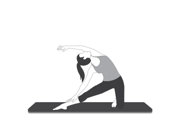 Garota de ioga fazendo exercícios de alongamento corporal  Ilustração