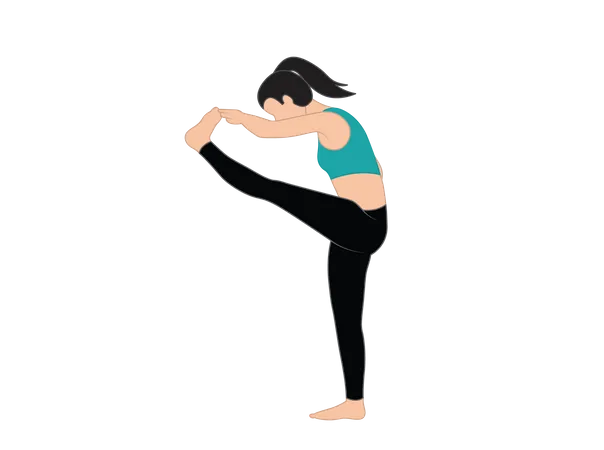 Yoga girl standing on one leg and touches toe with her hand  Illustration