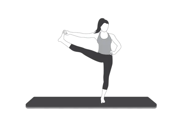 Yoga girl standing on one leg and touches toe with her hand  Illustration