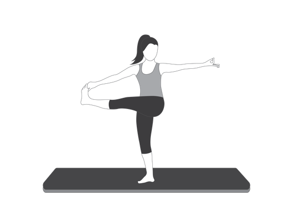 Yoga girl standing on one leg and touches toe with her hand  Illustration