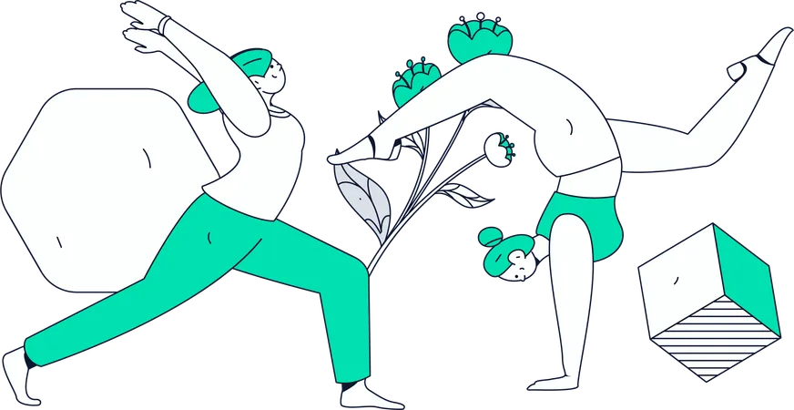 Yoga Girls Doing Morning Yoga  Illustration