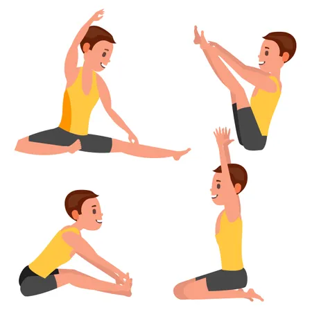 Homme de yoga dans différentes poses  Illustration