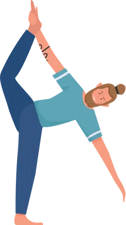 Homme de yoga debout sur une jambe et touche l'orteil avec sa main  Illustration