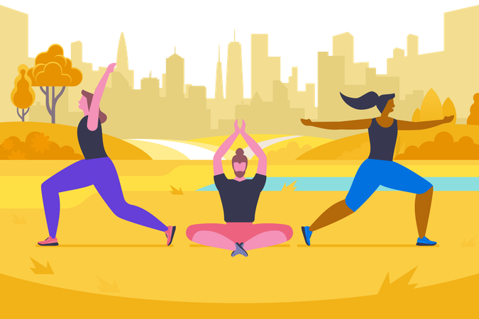 Yoga in autumn park  Illustration