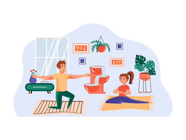 Yoga instructor teaching yoga to female client  Illustration