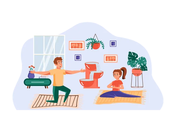 Yoga instructor teaching yoga to female client  Illustration