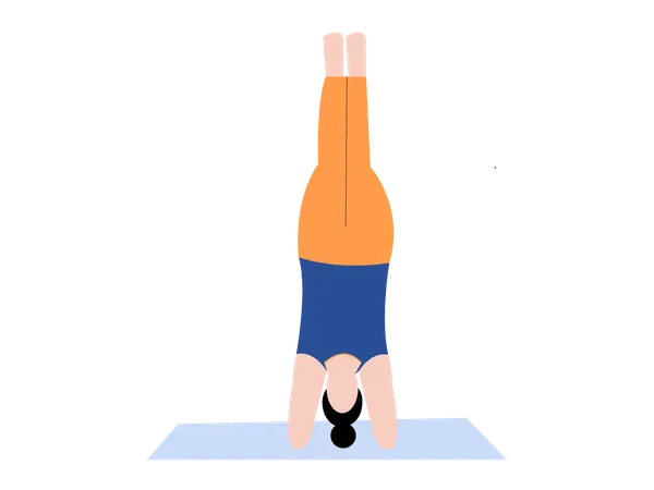 Yoga-Mädchen macht Kopfstand-Pose  Illustration