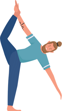 Yoga man standing on one leg and touches toe with his hand  Illustration