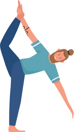 Yoga man standing on one leg and touches toe with his hand  Illustration