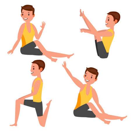 Hombre de yoga en diferentes poses  Ilustración