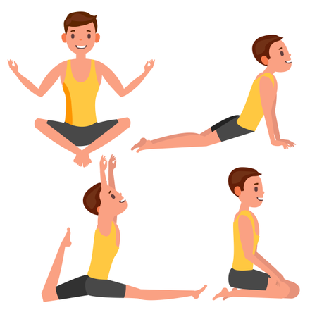 Hombre de yoga en diferentes poses  Ilustración