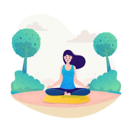 A Young Woman Doing Yoga Meditation Flat Illustration イラスト