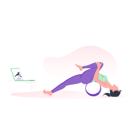 Yoga online con rueda  Ilustración