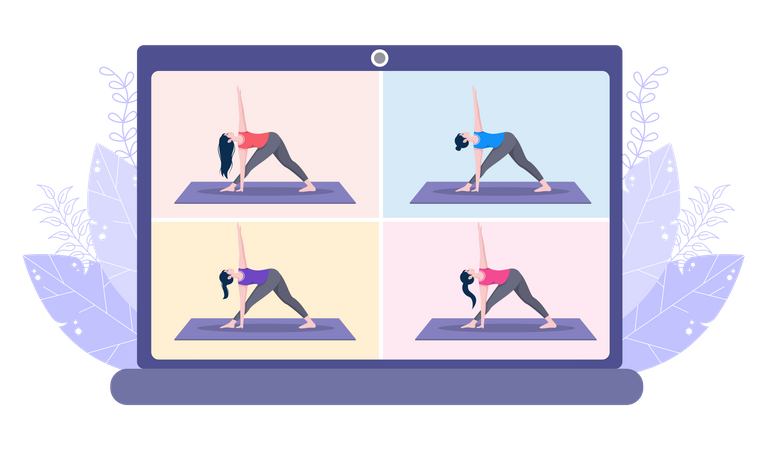 Yoga Online em videoconferência  Ilustração