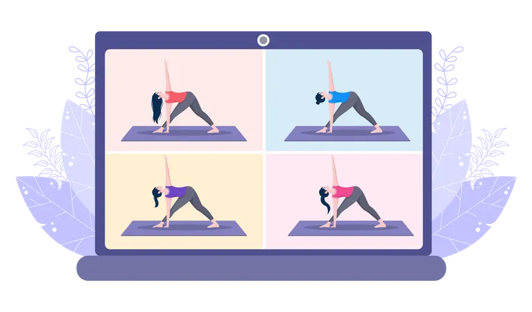 Yoga Online em videoconferência  Ilustração