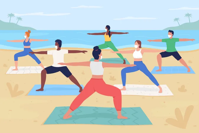 Yoga retreat during pandemic Illustration