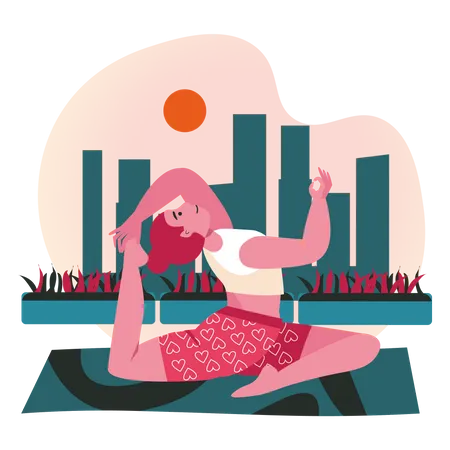 People Doing Yoga Asanas Scene Concept Woman Practicing Stretching Pose Sports Training Body Health Care Physical Development People Activities Vector Illustration Of Characters In Flat Design Illustration