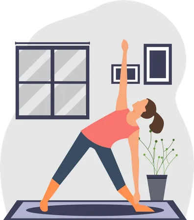Yoga Trainer doing trikonasana in hall Illustration