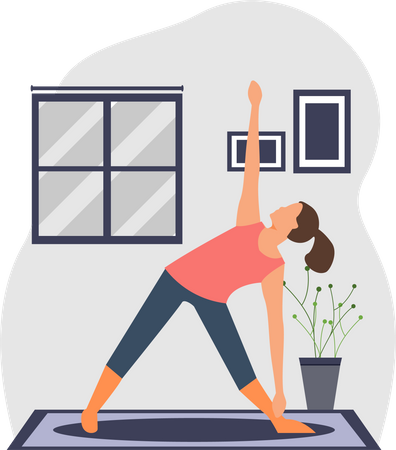 Yoga Trainer doing trikonasana in hall  Illustration