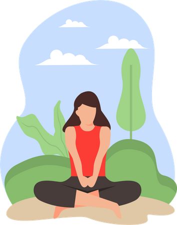 Yoga Trainer Doing Yoga In Garden  Illustration