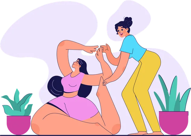 Yoga trainer learning yoga to girl  Illustration