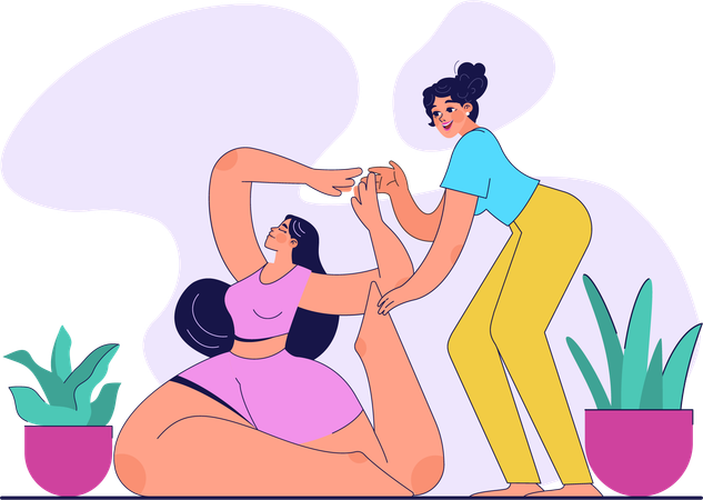 Yoga trainer learning yoga to girl  Illustration