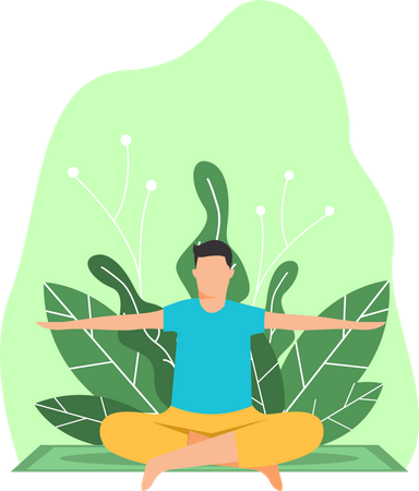 Yoga-Trainer macht Yoga im Garten  Illustration