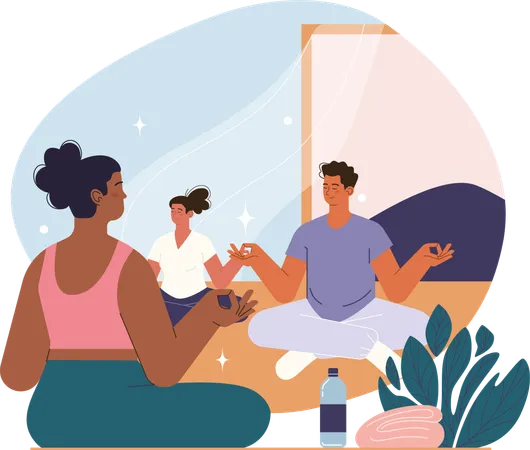 Yoga trainer teaching yoga in yoga class  Illustration