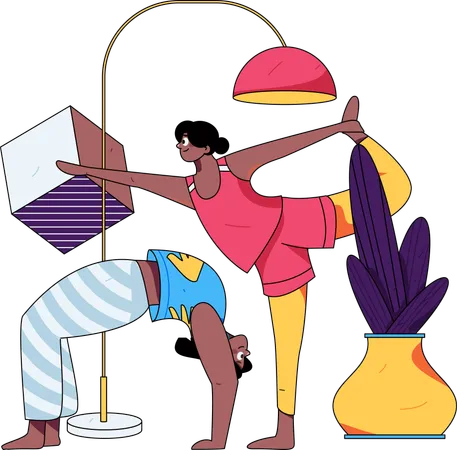 Yoga trainers practicing yoga poses  Illustration