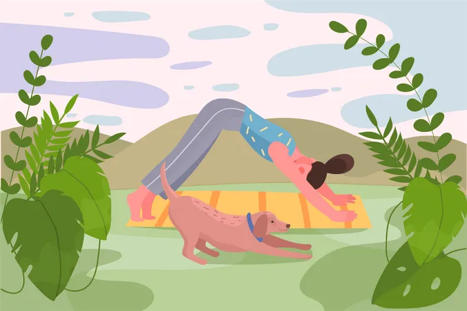 Yoga trainings outdoors activity Illustration